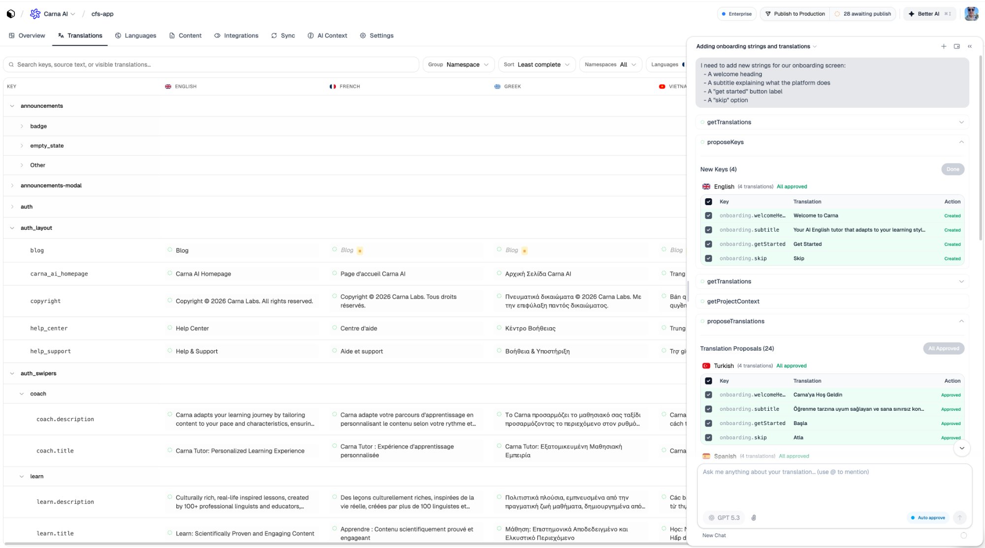 Better AI creating translation keys in the dashboard