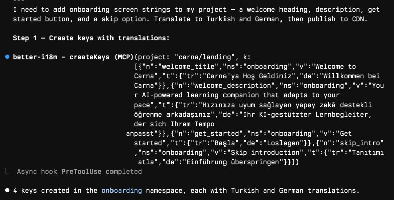 Claude Code creating translation keys via MCP