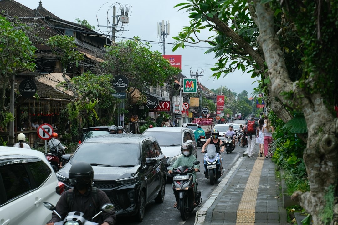 Traffic jam on a street with cars and motorcycles